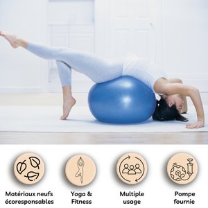 Yoga and Fitness Ball Size M 65 cm Blue - Pump Supplied - Resistant and Multipurpose - Gym Ball - Optimal Adhesion