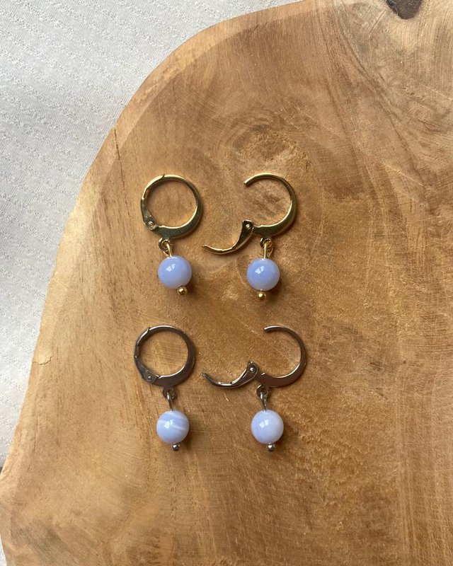 Natural Stone Earrings Stainless Steel gold/silver 'Agate'