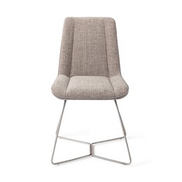  Jesper Home Umedo Dining chair in Grainy Greige and Scarlet Grain colors, featuring a beehive steel frame and a plush, upholstered seat and backrest.