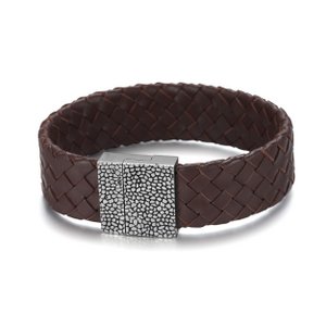 Stainless Steel Braided Genuine Leather Bracelet