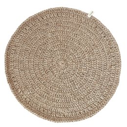  Round jute placemat, hand crocheted in Nepal, natural beige color.