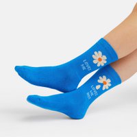 Organic socks Loves me Loves me not - Blue tennis socks with daisies