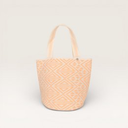  Geometric round tote bag, neon peach color, woven pattern, large capacity handbag