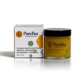 Oleogel skin care cream with fresh, natural ingredients including propolis, beeswax, and essential oils for nourishing and hydrating skin.