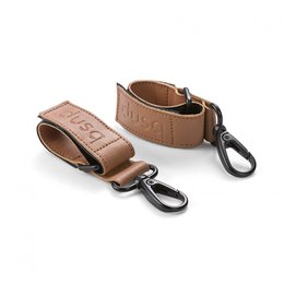 Leather stroller straps in a sunset cognac color, designed for pram accessories.