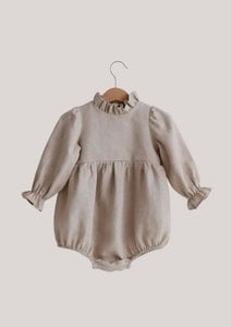Linen Cotton Romper - Ruffle Collar - Oatmeal