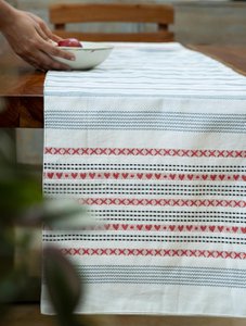 Dining Table Runner – 100% Cotton Woven – 15x76 Inch (4-6 Seater) – Red-Grey