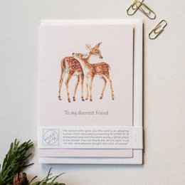  Cute deer friendship and love card with a warm, hand-drawn illustration of two deer. The card is designed to celebrate friendship and love.