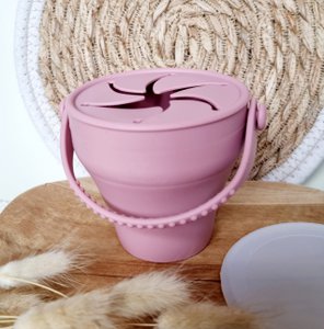Silicone Foldable Snack Cup with Lid - Powder Pink