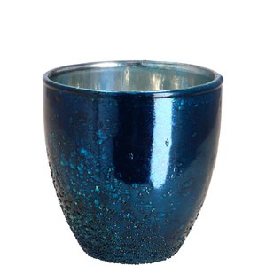 Glas Windlicht Podio, D6cm, H6cm, silber-blau
