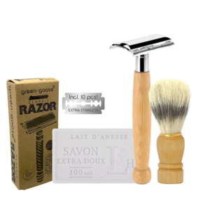 green-goose Classic Razor with Shaving Soap and Shaving Brush - Bamboo