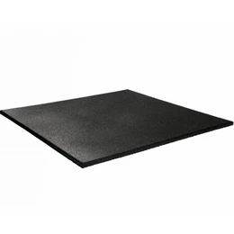  Large, square, black fitness floor tiles made of durable rubber material, suitable for home gyms and fitness studios.