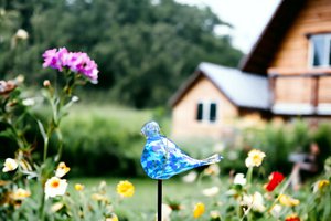Tuinprikker Vogel Blauw | hoogte 80 cm | Glas | Tuindecoratie
