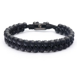 Men's BLACK ONYX Double Bead Bracelet