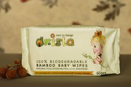 Soft, biodegradable bamboo baby wipes in a resealable package.