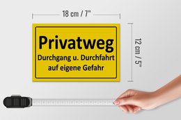 Tin sign note 18x12cm private path yellow decoration