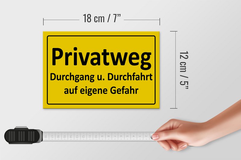 Tin sign note 18x12cm private path yellow decoration