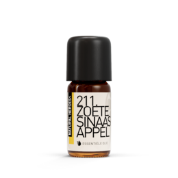 Sweet orange essential oil in a brown glass bottle with a black cap.