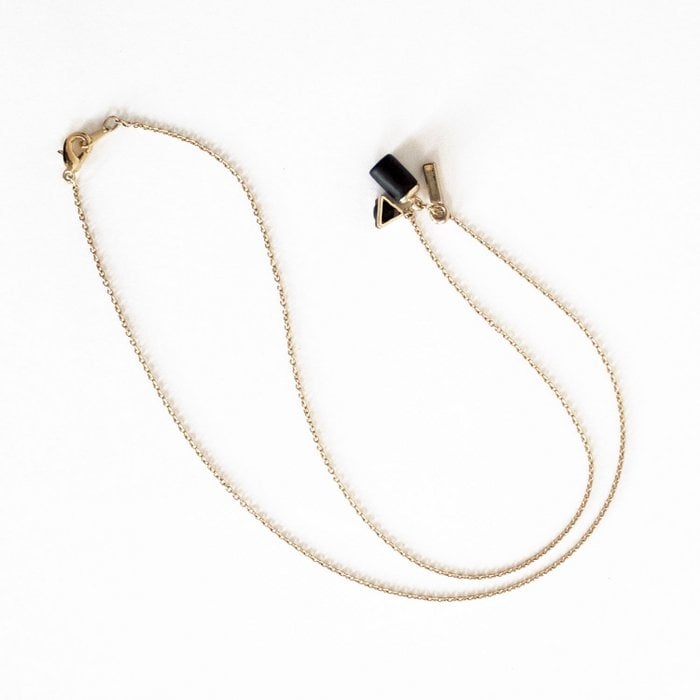 Gold Necklace - Triple Tiny Charm Triangle/Weight/Bar