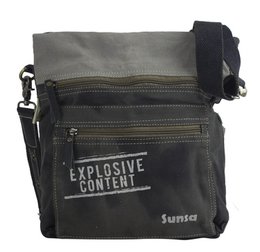 Sunsa dames schoudertas. Handtas gemaakt van canvas en leer. Schoudertas in vintagestijl. Grote crossbodytas voor dames met hondenprint grijs/zwart