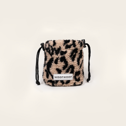  Leopard panther print snack bag, black and beige animal pattern, drawstring pouch storage.