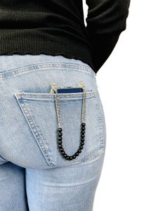 Telephone cord short onyx and stainless steel chain