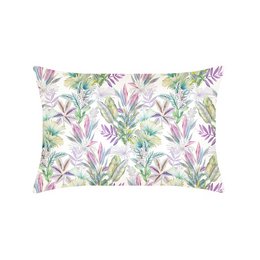 Iridescent Garden Pure Silk Pillowcase - A luxurious, silk pillowcase featuring a vibrant, tropical floral pattern in shades of green, pink, and purple. The soft, smooth fabric is ideal for a comfortable and restful sleep.