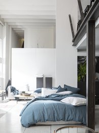 DUVET COVER 155X220CM 100% WASHED LINEN EMERALD BLUE
