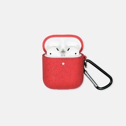 Protective red silicone case for AirPods, available in various colors including turquoise, red, black, and yellow.