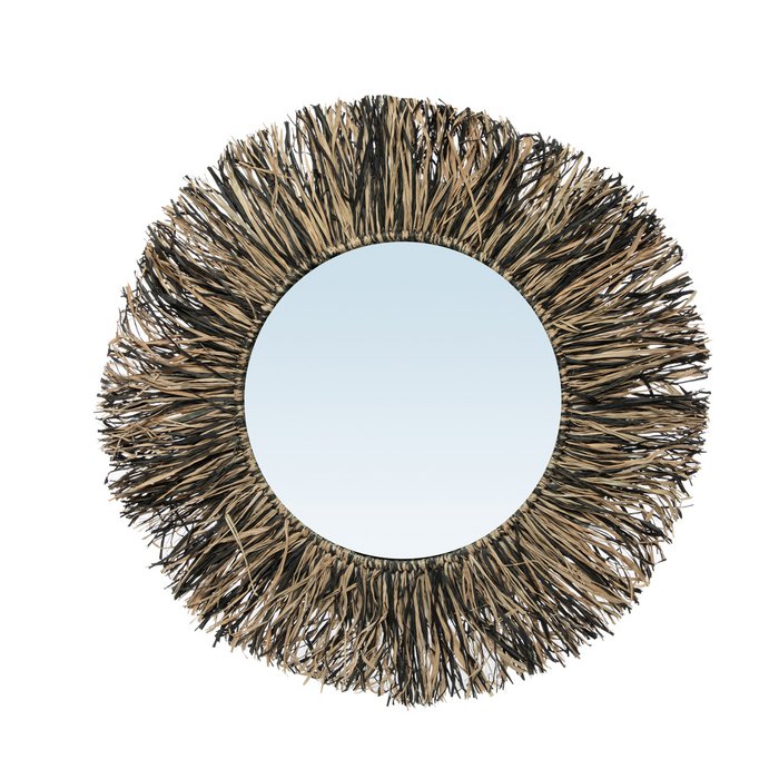 De Raffia Fringe Spiegel - Naturel Zwart - M