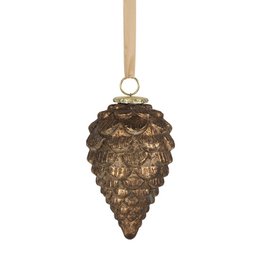 Antique brown pine cone decoration, 18cm in size, with a natural, textured surface and a hanging loop for display.
