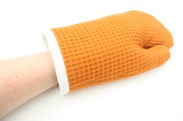 Waffle cloth oven mitts orange
