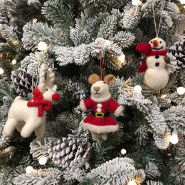 Handmade Felt Snowman wth Knitted Scarf Biodegradable Hanging Decoration