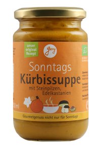 Sunday pumpkin soup with sweet chestnuts & porcini mushrooms organic