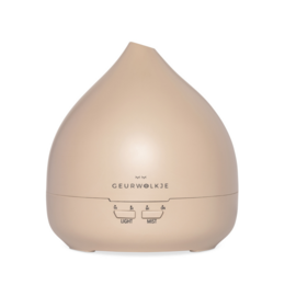 Elegant nude-colored fragrance diffuser with 400ml capacity, recommended price €49.95. Features a teardrop-shaped design and two output vents for dispersing fragrance.
