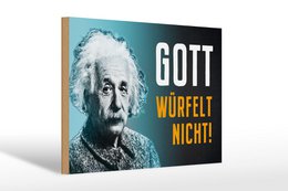  "Wooden sign Einstein portrait blue teal background quote 'Gott würfelt nicht' decorative wall art"