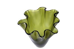 Vase glas bølget olivengrøn bordvase glasvase 21x21x30cm