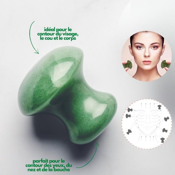 Pack rodillo masajeador y Gua Sha de jade verde, de Zen Arome