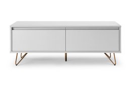  Low, modern sideboard with drawers and folding compartment in a matte finish.