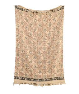 Beige Plaid / Sofa Throw – Floral Print with Fringe – 130x180 cm – Urbane Hide