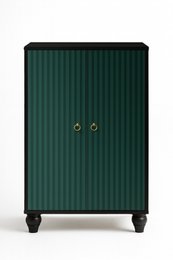  Sideboard cabinet with 2 doors, made of chroma printed MDF material, in a dark green color.