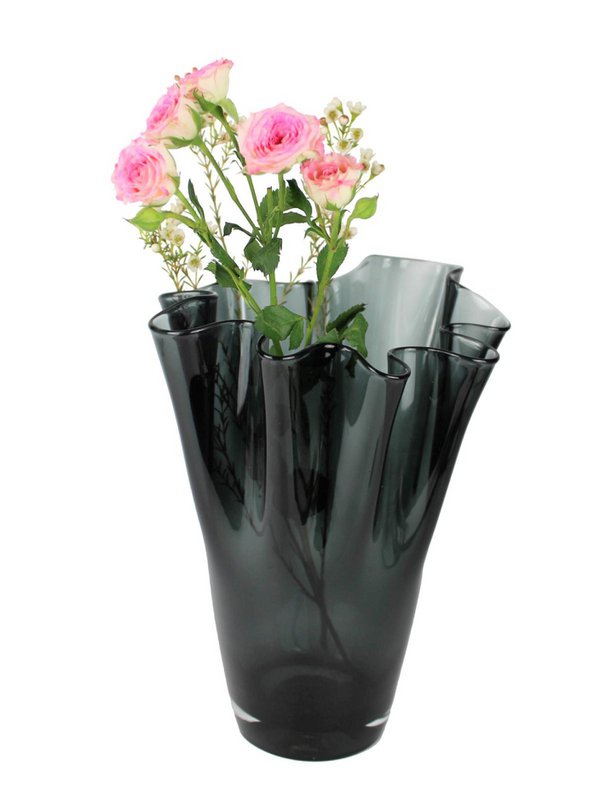 Vase glas bølget røg grå bordvase glasvase 21 x 21 x 30 cm