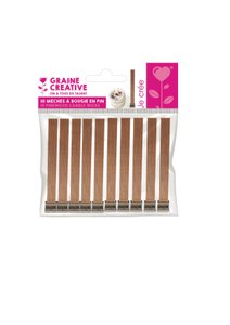 10 DENNENHOUTEN KAARSWICKS + METALEN SOKKELS 13X130MM