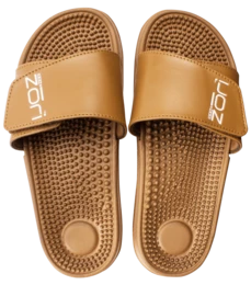 Cognac-colored massage pump slippers with a textured sole for men. Suitable for casual wear.