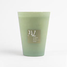 A tall, round, green candle with the text "2AZ" printed on it. The candle has a bergamot and lemon scent.
