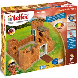 A brick-based construction toy set for kids, featuring a knight's castle design with various architectural elements and accessories.