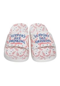 'Support Day Drinking' flip flops in white