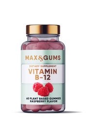 Vitamin B-12 supplement in the form of raspberry-flavored gummies. Contains 60 plant-based gummies.