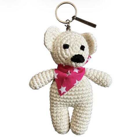 Luna -Leena Bärenbeutel Charme aus Weiß - Bio -Baumwolle - Handhäkeln in Nepal