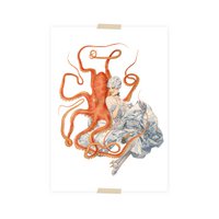 Postcard collage little lady with octopus